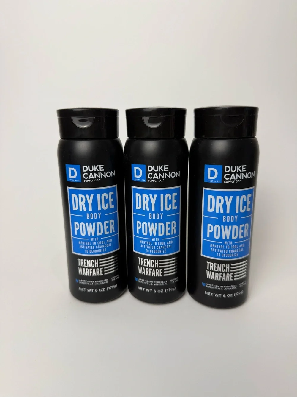 3x Duke Cannon Dry Ice Body Powder Cooling Soothing Menthol Charcoal 6 oz Each